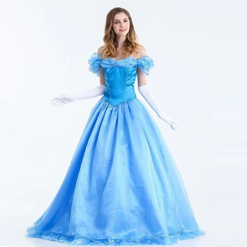 

Princess Snow White Cosplay Queen Costume Adult Halloween Carnival Party Costume Snow White Blue Long Princess Dress