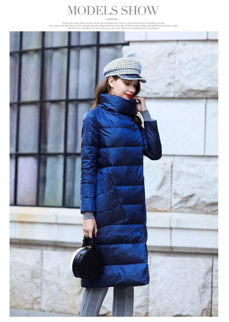 Double Sided Women's Down Jacket Long Winter Turtleneck White Duck Down Coat Female Double Breasted Plus size Warm Plaid Parkas