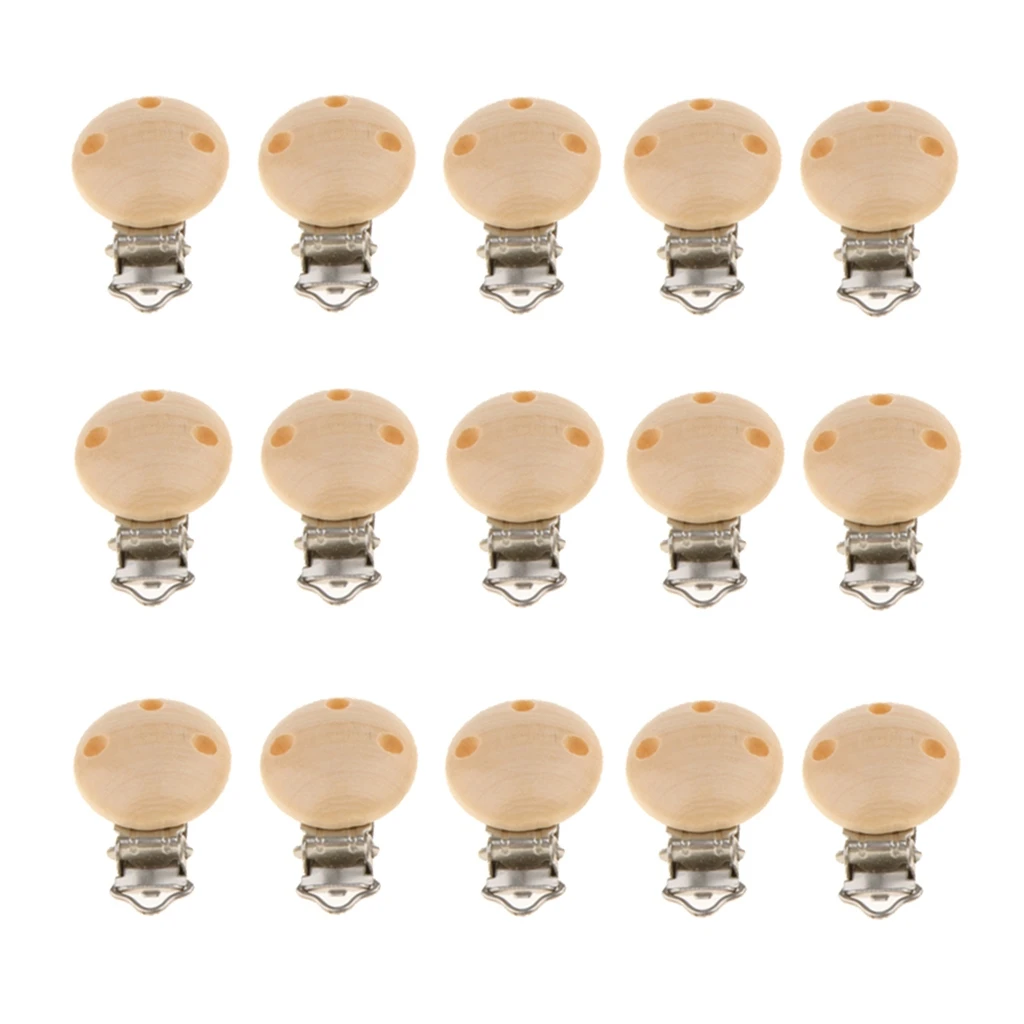 

15pcs Round Holes Wooden Dummy Pacifier Clip For Infant Baby