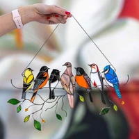stained bird glass parrot birds on a wire acrylic wall hanging birds decor suncatcher window panel series ornaments pendant