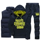 Мужской теплый костюм из 3 предметов, зимний комплект с капюшоном и защитой от ветра, для спортзала и бега, теплый спортивный костюм