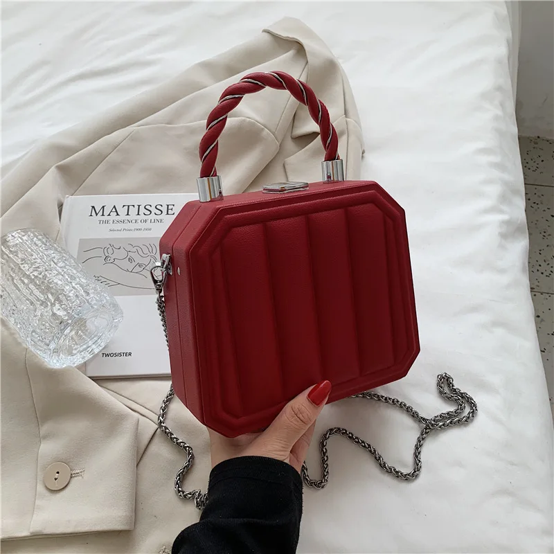 

Designer Solid Color Girls Pu Leather Box Evening Bag Women 2021 Dinner Clutch Purses Ladies Handbag High Quality Women's Bags