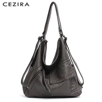 cezira women washed pu backpack luxury soft vegan leather shoulder bags functional large school bag female chic rivets knapsacks