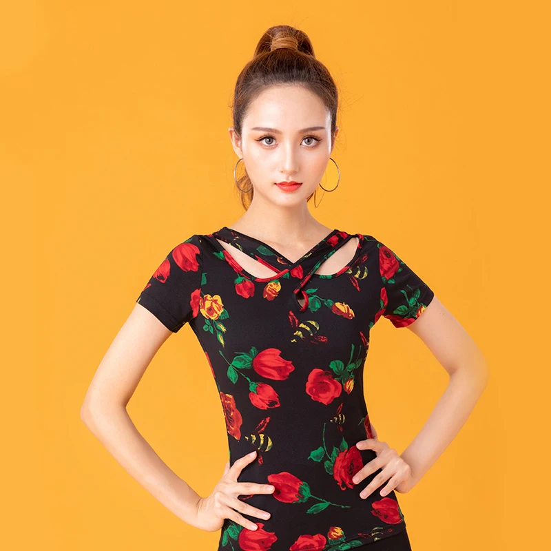 

Ballroom Dancing Clothes Women Adult Summer Short Sleeve Tops Latin Dance Practice Shirt Rumba Tango Samba Dancewear DQL4107