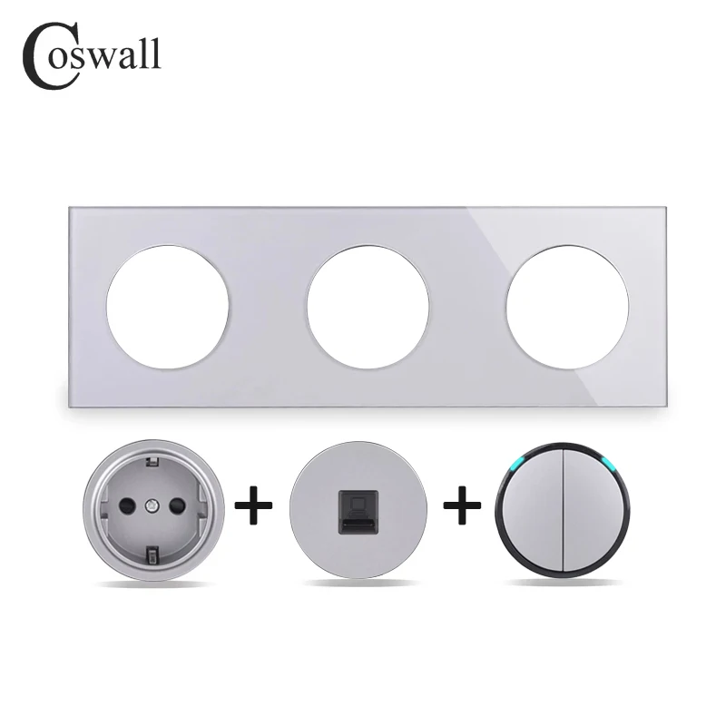 COSWALL R11 R12 серо-серый импульсный кнопочный диммер 20 А водонагреватель ножной