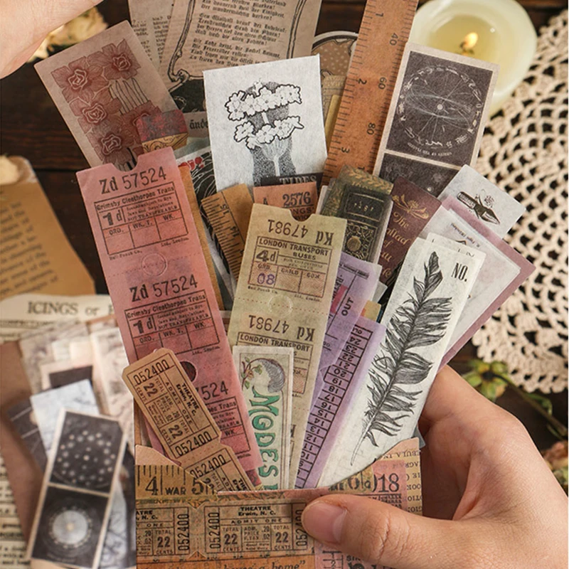 

40 Pcs/Bag Vintage Antique Books Moon Phase Flower Washi Paper Sticker Decoration Stickers DIY Diary Scrapbooking Label Sticker