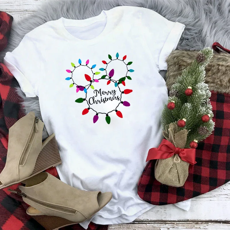 WT0314-White Рождественская футболка Для женщин T рубашки для мальчиков Модные Графический милый каваи Hipster футболка Micky женский Camiseta Mujer - Цвет: WT0314-White