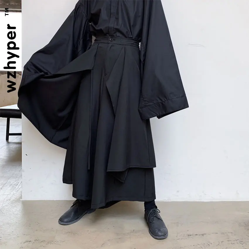 Черные уличные штаны шаровары в стиле Харадзюку мужские брюки кюлоты панк рэп