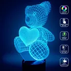 Ночник Teddy Bear 3D, меняющийся акриловый светодиодный светильник 16 цветов, 3D иллюзия, лампа для Дня святого Валентина для детей и любимых, подарок