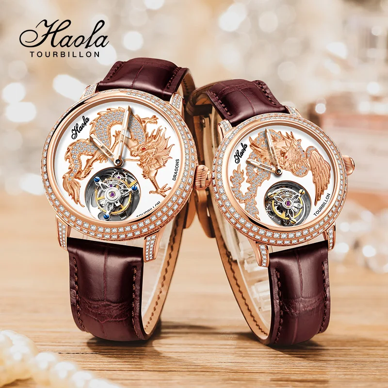 

Haofa Luxury Couple Tourbillon Movement Watches Mens 2021 Mechanical Sapphire Flying Lovers Tourbillon Wristwatches Fashion