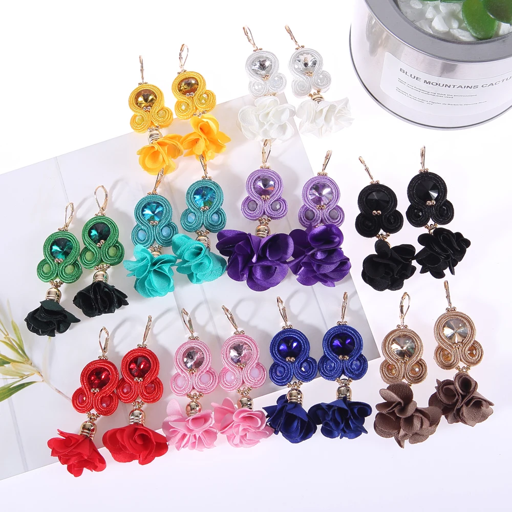 

KpacoTa Fashion colour Soutache hanging earrings Handmade Dangle earring beautiful Flower ethnic yellow pink Jewelry for women