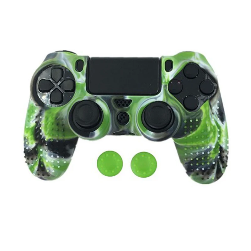 2 в 1 Шипованный Противоскользящий силиконовый чехол для sony playstation Dualshock 4 PS4 Pro тонкий контроллер и свободные ручки - Цвет: Camo Green