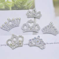 15pcs white padded multiple shaped crown rhinestone applique for diy clothes crafts decor patches headwear hair bow accessories