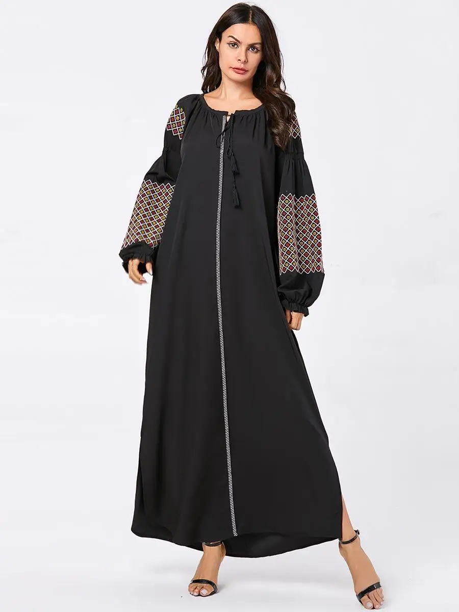 Вышивка мусульманские женские длинные макси платье рубашка abaya Дубай свободные