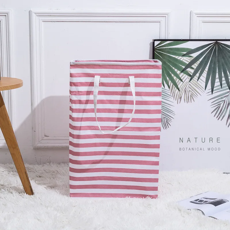

72L Clothes Storage Basket Household Fabric Foldable Moisture Proof Striped Laundry Basket Large Dirty Clothes Storage Basket