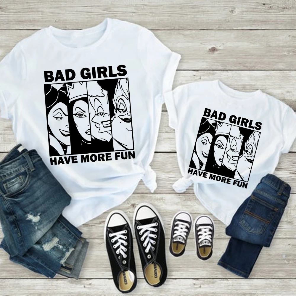 

Disney Maleficent Mother and Daughter Clothes 90s Vintage Harajuku Identical Sets Family Look T-shirt Bad Girls Have More Fun