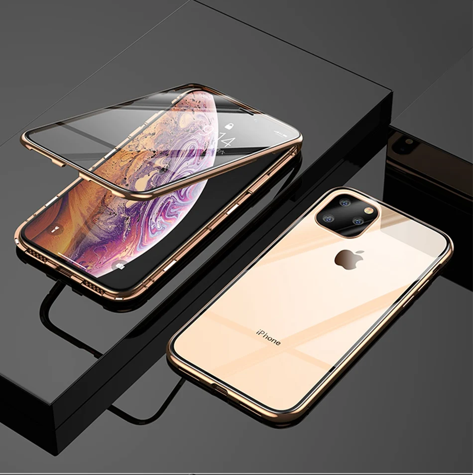 360 брендовый металлический чехол для iPhone 6 7 8 Plus XS XR MAX чехол Магнитный Роскошный чехол из закаленного стекла для Apple iPhone 11 Pro Max