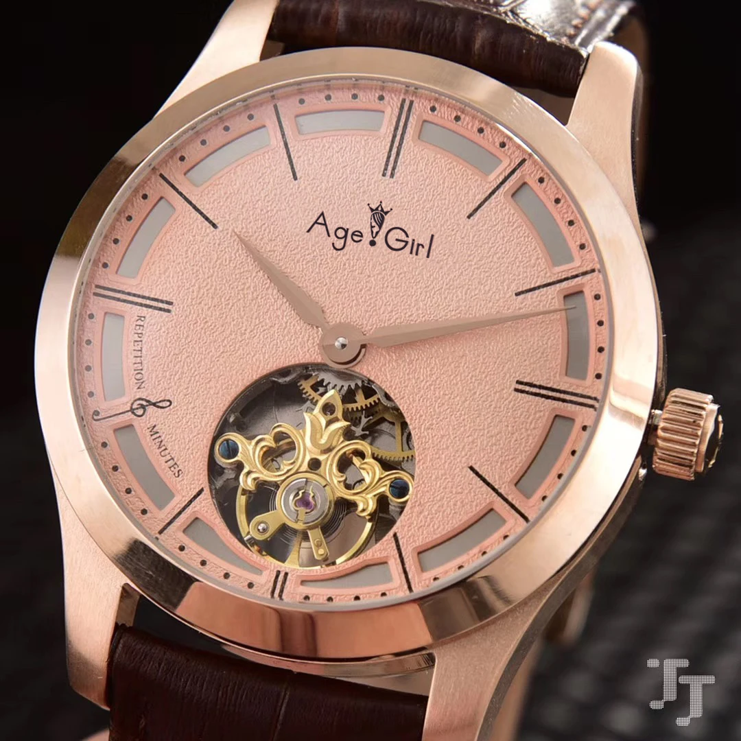 

Classic New Men Automatic Mechanical Waterproof Stainless Steel Pepetition Minutes Black Leather Sapphire Tourbillion Watch