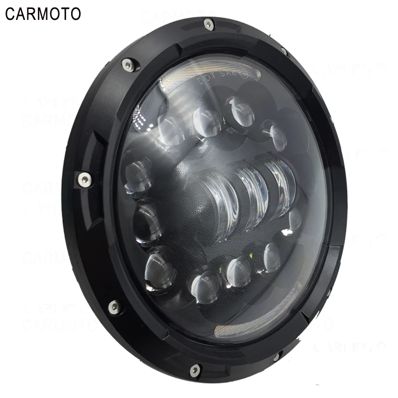 1pcs 7 Inch DOT SAE E9 Motorcycle Headlamp with angle eye Led Headlight 7inch housing bucket trim ring for Touring Electra Glide