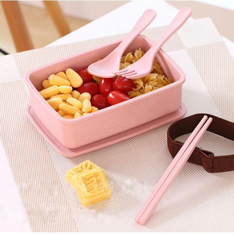 Коробка Bento из бамбукового волокна контейнер для обеда с пластиковой посудой и