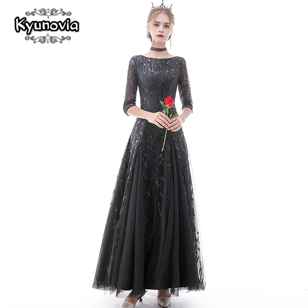 Kyunovia черные сексуальные женские вечерние платья с блестками Vestidos De Gala Длинные