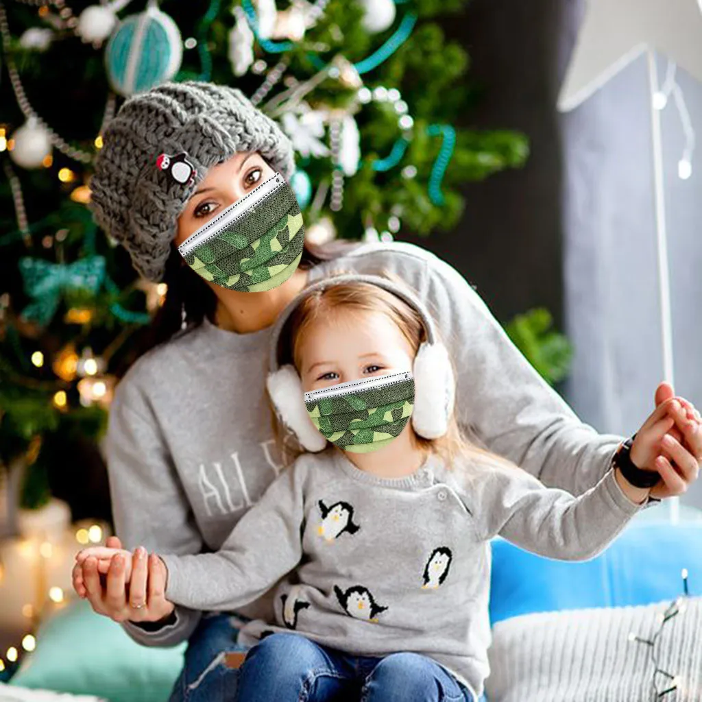 

Fashion Family Mask Camouflage Printed Disposable Masks Breathable Dustproof Adult Child Mask 3-Layer Protective Mask Maske 50PC