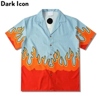 dark icon flame polo shirt men summer thin material holiday beach hawaiian shirts vintage mens shirt