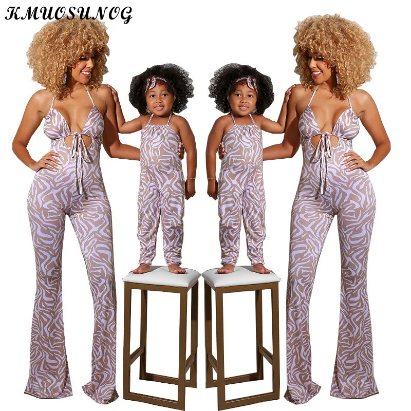 

Mum and Daughter Clothes Summer Sleeveless Print Backless Jumpsuit Rompers For matching Mom Daughter Clothes Women Romper