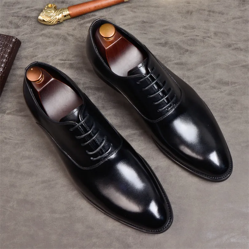 

New Mens Formal Shoes Genuine Leather Oxford Shoes For Men Italian Dress Shoes Wedding Laces Leather Business Shoes