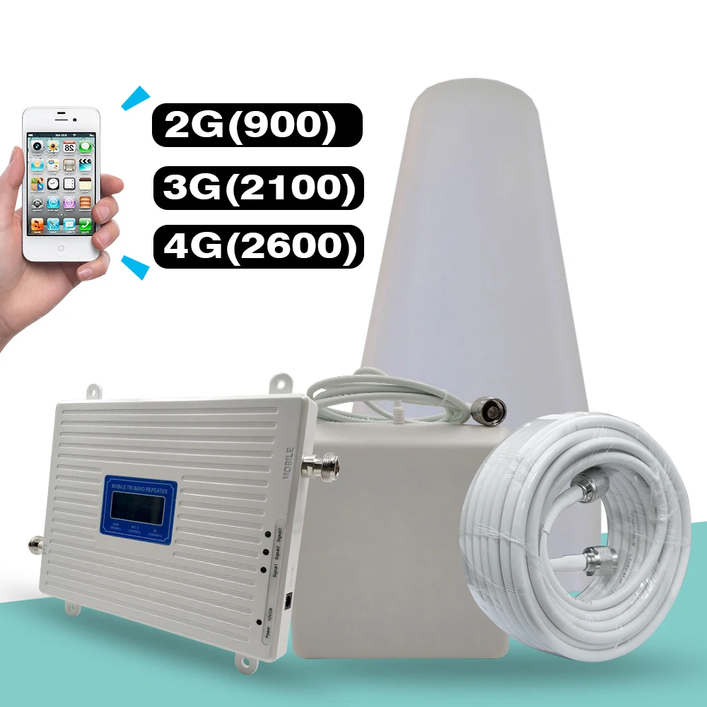 Kup 2G 3G 4G Tri-band Wzmacniacz Sygnału GSM 900 +(B1)WCDMA 2100 +(B7)FDD LTE 2600 Telefon Komórkowy Regenerator Sygnału Mobilny Zestaw Wzmacniacza Komórkowego
