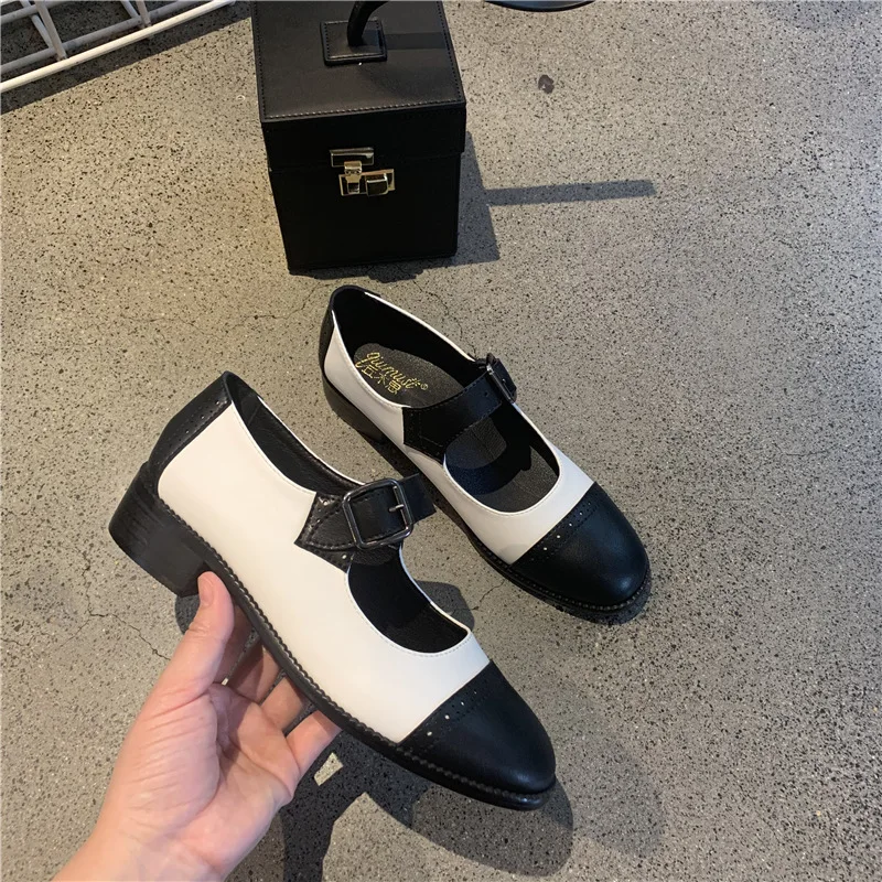Женские туфли на низком каблуке повседневные в стиле ретро с круглым носком и