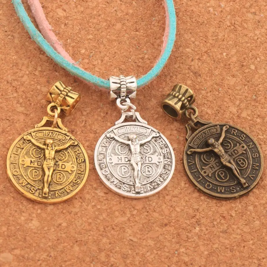 

Saint Jesus Benedict Patron Medal Crucifix Cross Beads 50PCS zinc alloy Bronze Dangle Fit European Bracelets B1658