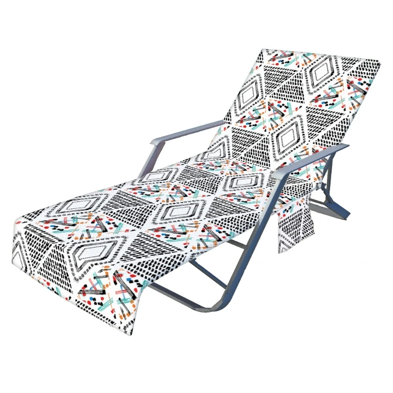 

Красочный пляжный шезлонг с геометрическим узором чехол для кресла отдыха с боковыми карманами без скольжения из микрофибры быстросохнуща...