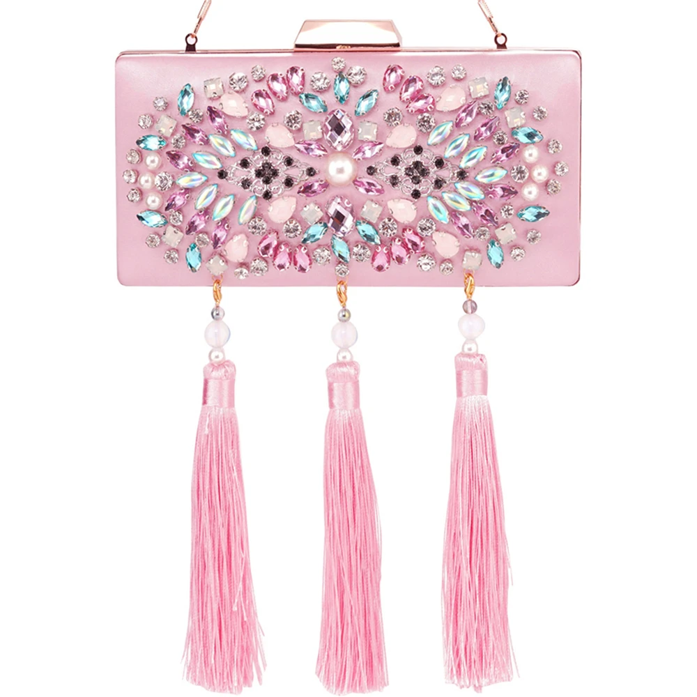 

Metallic Style Diamonds Tassels Women Handbag Ladies Cosmetic Bag Jewelry Wrist Bag Shoulder Bags Clutches Bag for Party