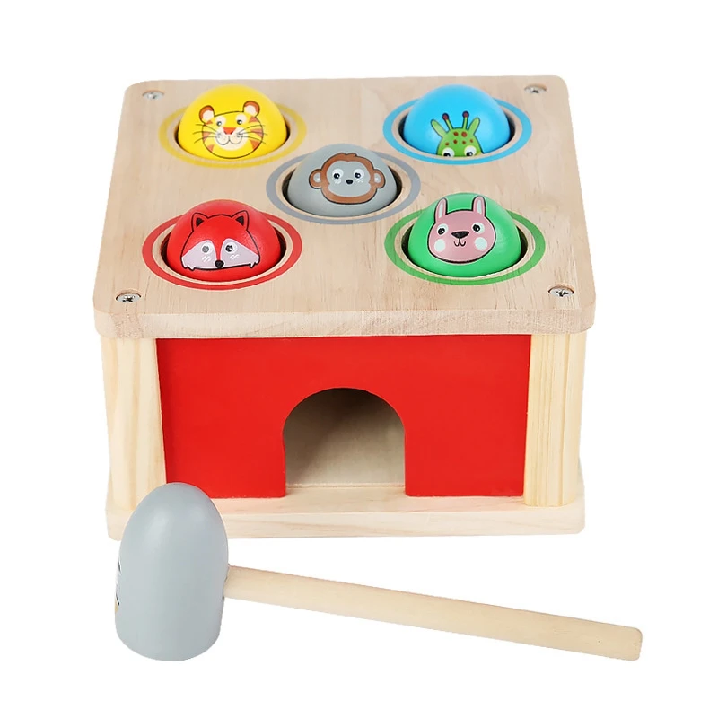 

Colorful Wooden Hammer Toy Educational Pounding Bench Beat Toys Playset Smack Animal Knock Playset Toy Wooden Hammer Toy