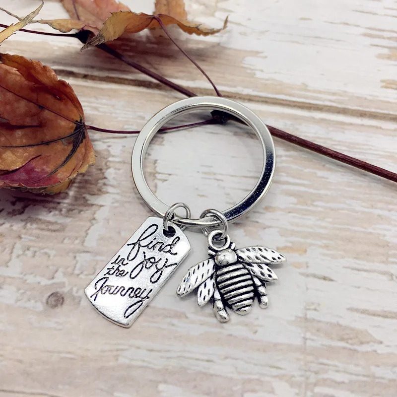 

New Alloy Fashion Keychain Find Joy In The Journey Bee Necklace Key Ring