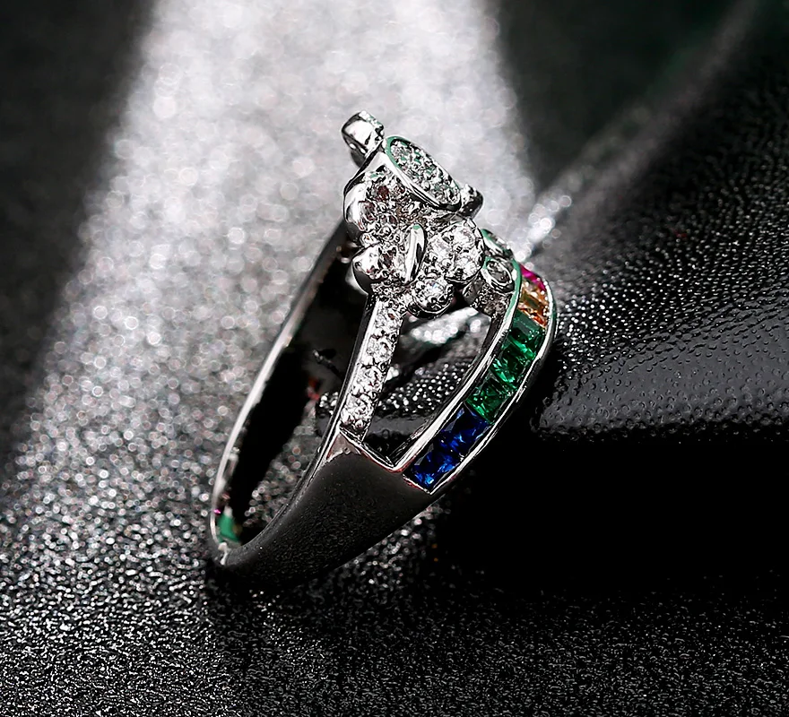 MASHAWU Fashion Rainbow Series Luxury Charm Cz Wedding Ring Rhinestones Size Women Party Jewelry Free Shipping | Украшения и