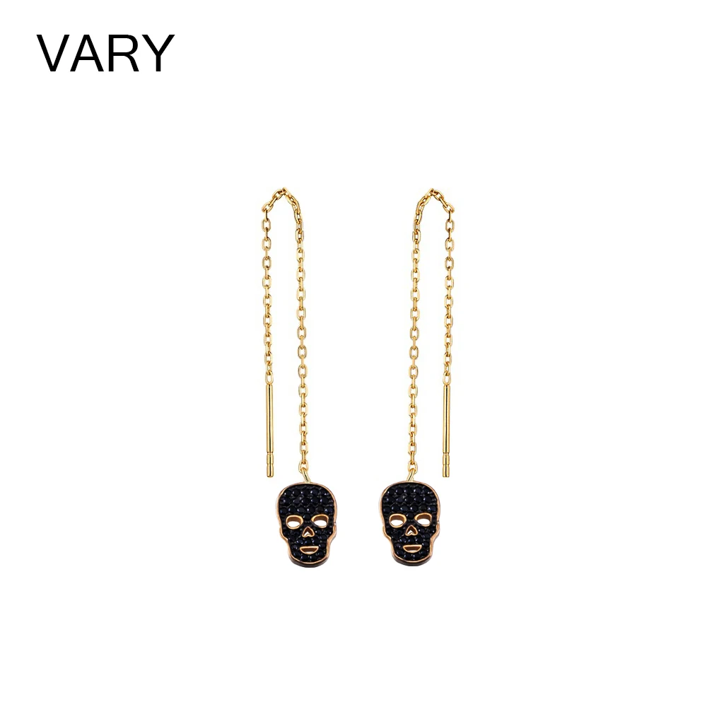 

VARY 925 Sterling Silver Skull Head Unusual Long Hanging Fashion Earrings Women's Party Gift