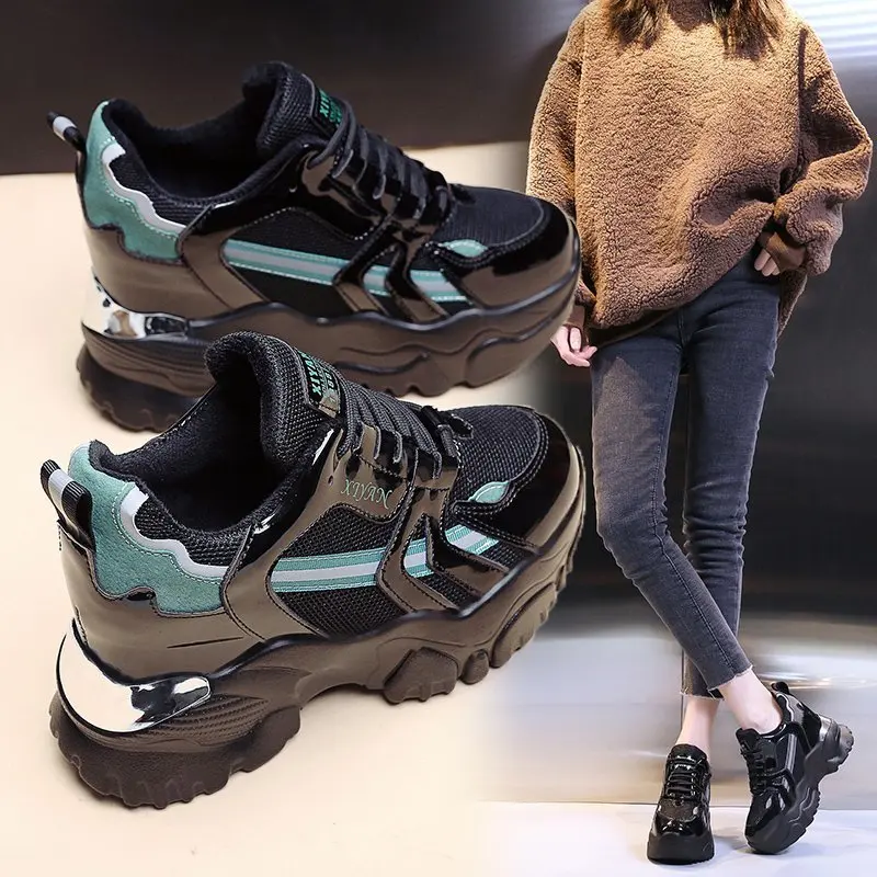 

New Spring Chunky Sneakers 9CM Women Autumn Thick Bottom Platform Sneakers Height Increasing Sport Dad Shoes Woman Casual Shoes