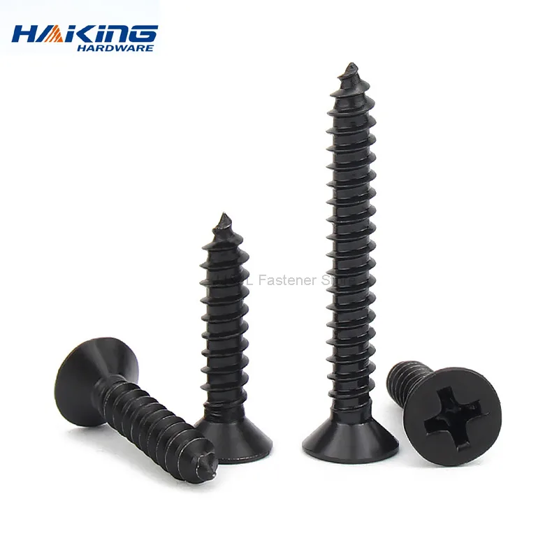 50/100pcs Cross Countersunk Flat Head Self-tapping Screw M1 M1.2 M1.4 M1.5 M2 M2.6 M3 M3.5 M4 Black Carbon Steel Phillips Screw