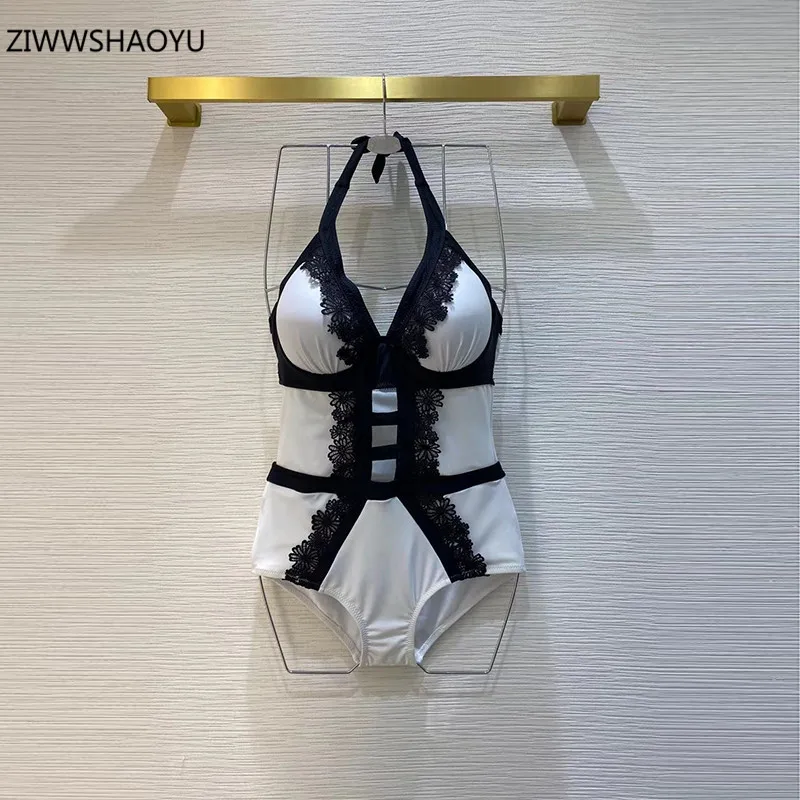 

ZIWWSHAOYU 2021 летний женский модный белый купальник сексуальный с открытой спиной тонкие бретельки кружевные оборки пляжные для отпуска женски...