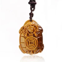 natural yellow tiger eye stone pendant carved chinese dragon turtle necklace lucky amulet bring wealth men jades jewelry