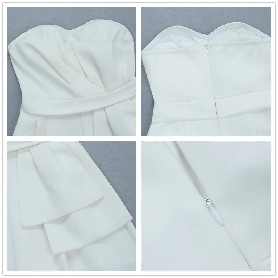 

2019 summer sexy women's high waist slim bodysuit elegant solid color ruffled midi white strapless jumpsuit party jumpsuit