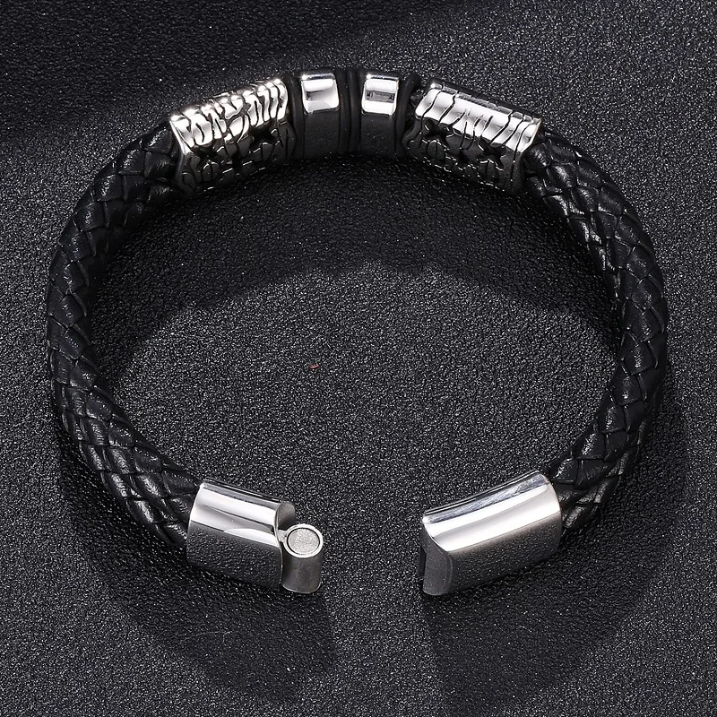 Панк нержавеющая сталь аксессуары черный плетеный кожаный браслет мужские