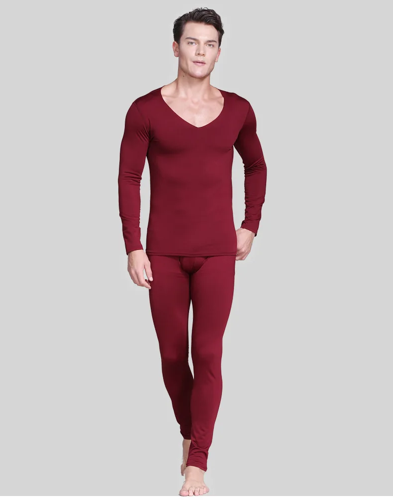 4XLPlus Size Seamless Thermal Underwear For Men Thin Fleece Thermo Clothes V-Neck Slim Warm Second Skin Male Winter Long Johns