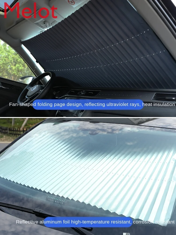 

Auto Abat Vent Sun Protection Heat Insulated Sunshade Automatic Retractable Shading Front Curtain Car Windshield Sunshade