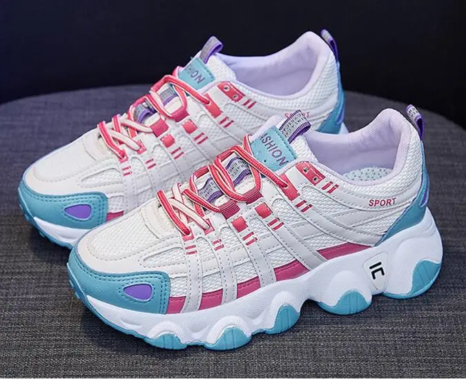 

2021 Newest Autumn Hot Women Girl Fashion Color Mesh Sport Casual Shoes Sneakers Woman Shoes 5CM Height Increasing Shoes