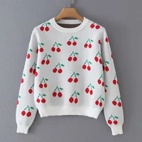 fruit print cherry knit womens sweater jumpers 2021 autumn outdoor pullover sweater coat women o neck loose knitwear tops