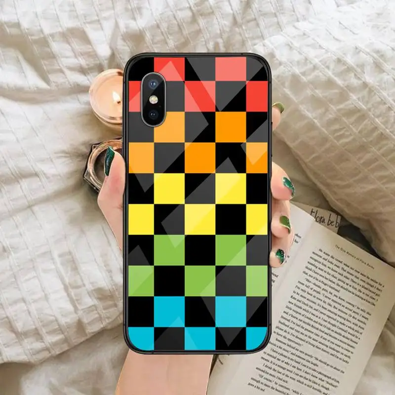 

Checkerboard Checkered Phone Case Tempered glass For iphone 6 6S 7 8 plus X XS XR 11 12 mini PRO MAX
