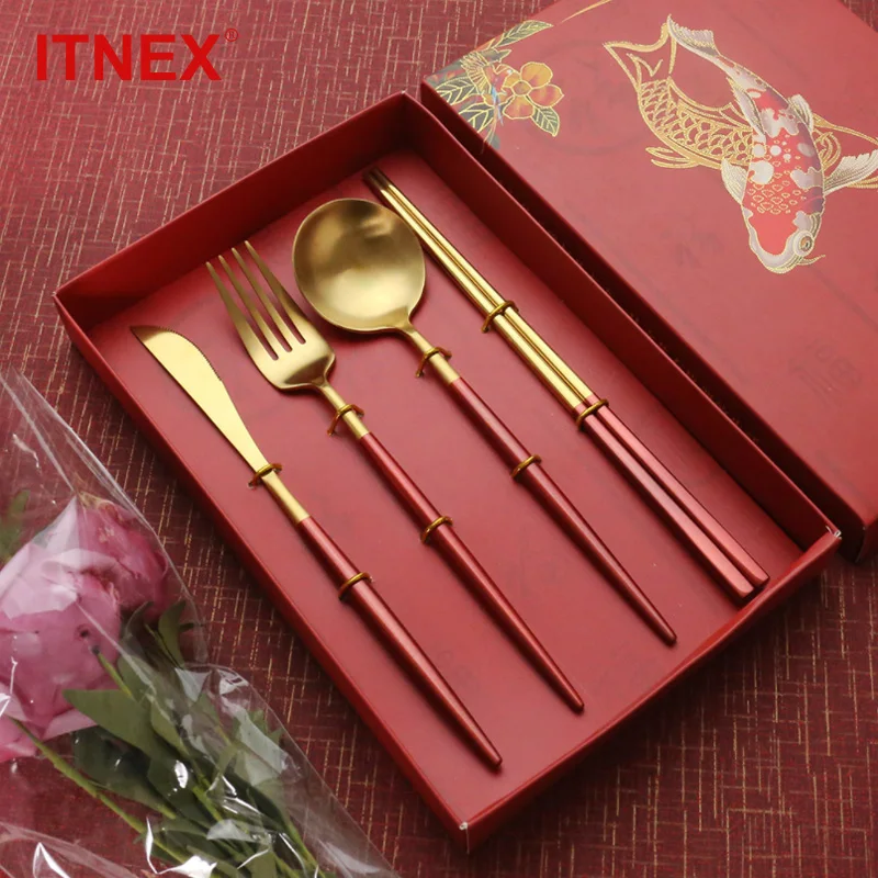 4 шт./компл. набор столовых приборов столовая посуда из нержавеющей стали золотой